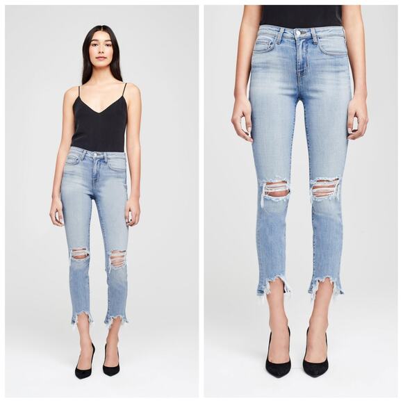 L'AGENCE Womens High Line Skinny Jeans Size 25 Light Wash Raw Hem Classic Brasie - Picture 1 of 9